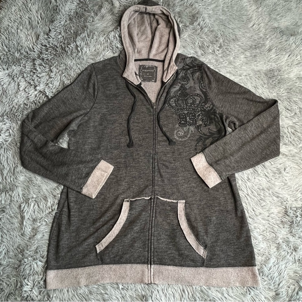 Maurices Hoodie Jacket Womens 2 (2X) Gray   Embellish Pockets Hood Lightweight